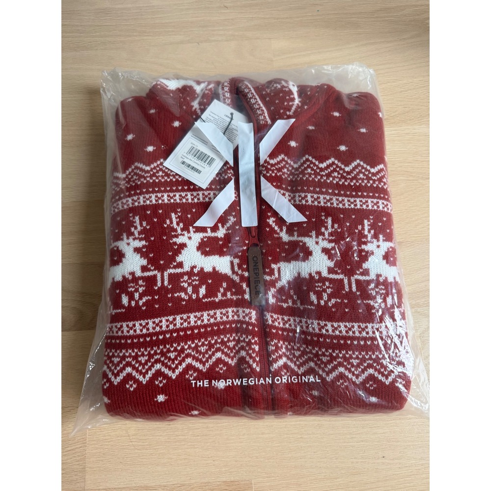 OnePiece Holidays Are Coming Red Reindeer Fair Isle Hooded Jumpsuit XS NEW